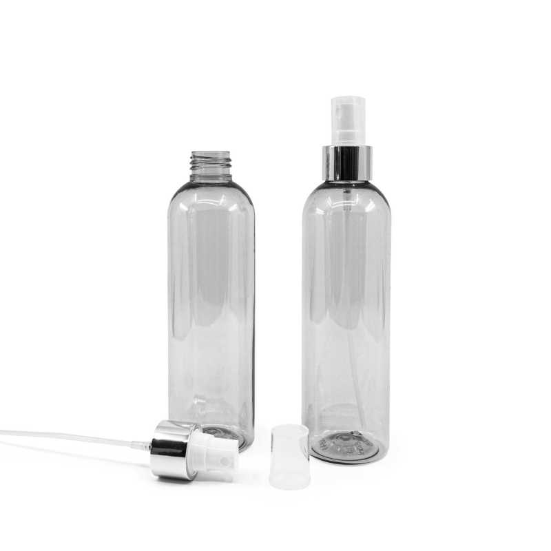Bouteille en plastique recyclé, vaporisateur blanc avec col argenté brillant, 250 ml