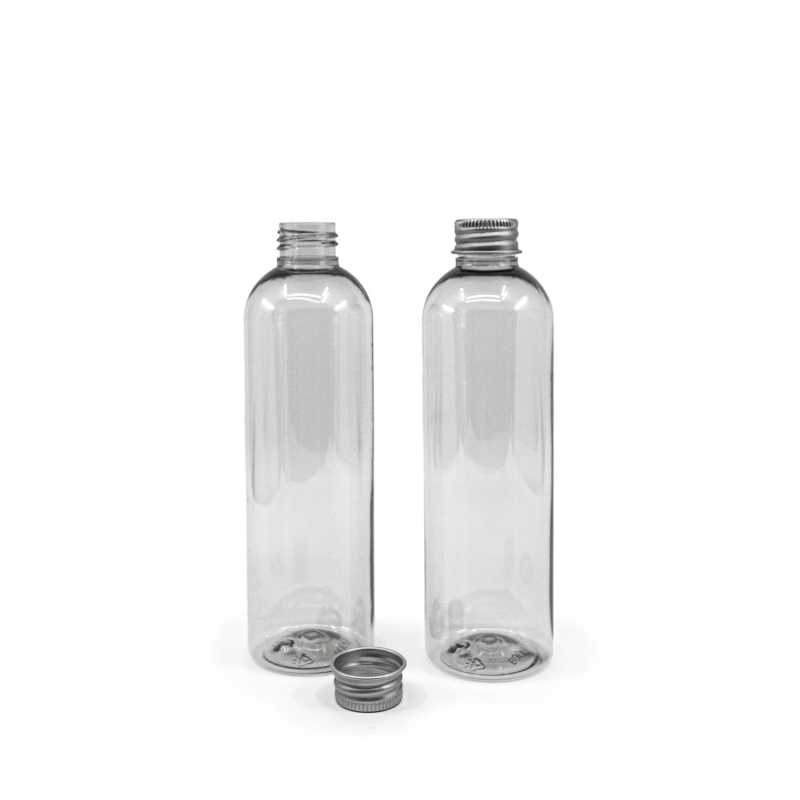 Bouteille en plastique recyclé, bouchon en aluminium argenté, 250 ml