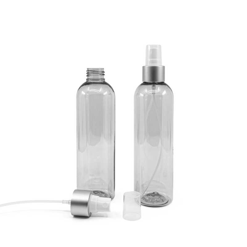 Bouteille en plastique recyclé, vaporisateur blanc avec col argenté mat, 250 ml