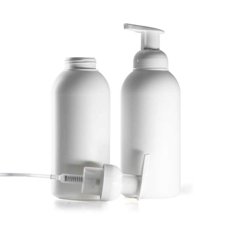 Flacon plastique HDPE 40/410, blanc, pompe moussante, 500 ml