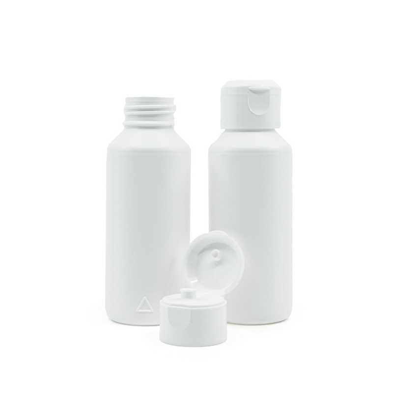 Bouteille en plastique blanche, HDPE, bouchon blanc, 100 ml