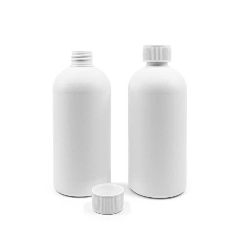 Bouteille plastique blanche, HDPE, bouchon de sécurité, 500 ml