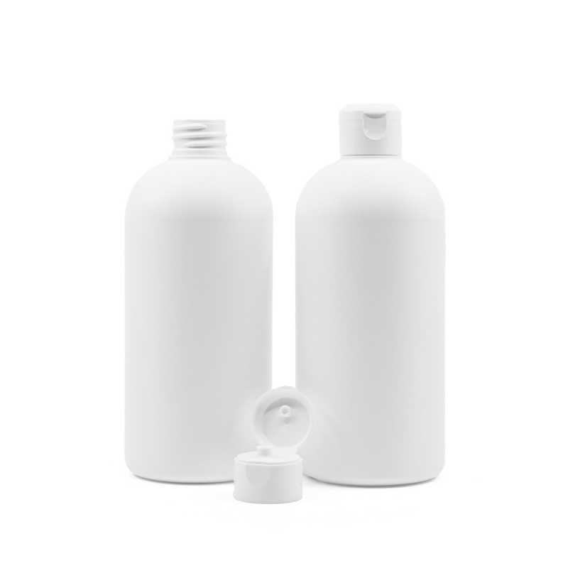 Bouteille en plastique blanche, HDPE, couvercle rabattable blanc, 500 ml