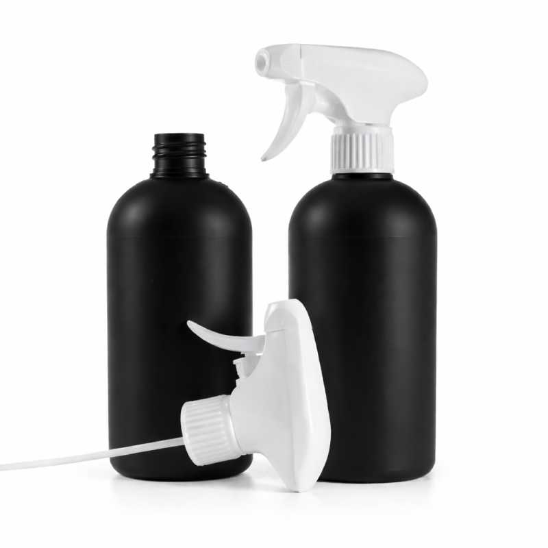 Flacon en plastique, HDPE, noir, pulvérisateur à gâchette, blanc, 500 ml