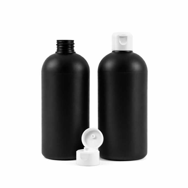 Flacon en plastique HDPE noir avec bouchon flip-top 500 ml