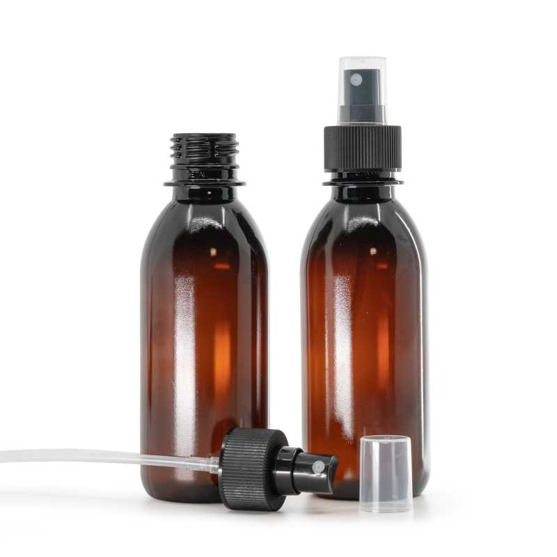  Flacon en plastique brun 28/410, pulvérisateur de brouillard fin, noir, col nervuré, 28/410, 200 ml