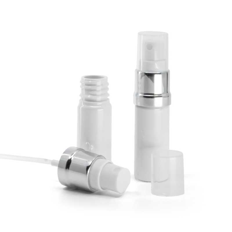 Flacon en plastique blanc, spray blanc argenté, 10 ml