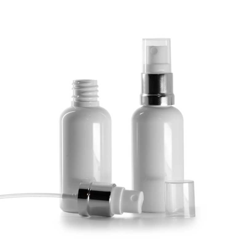 Flacon en plastique blanc, spray blanc argenté, 50 ml