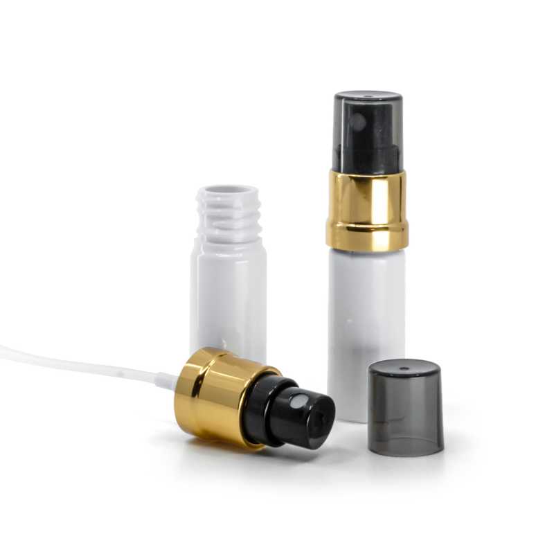Flacon en plastique blanc, spray noir doré, surcapuchon fumé, 10 ml