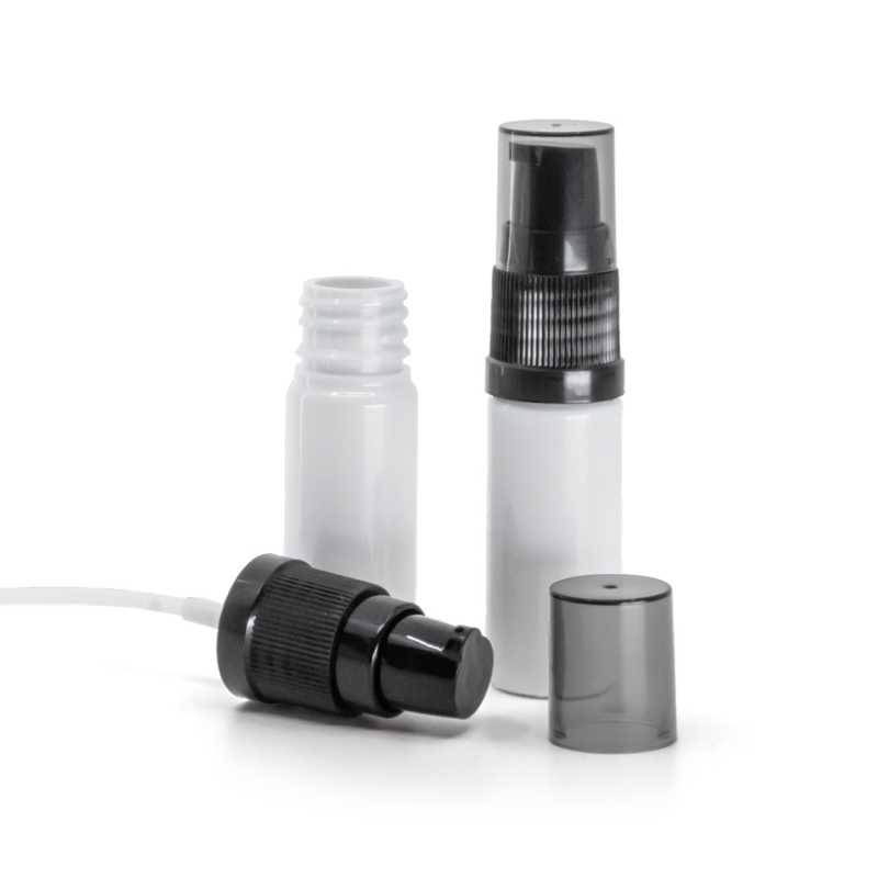 Flacon en plastique blanc, distributeur de crème noir avec surcapuchon fumé, 10 ml