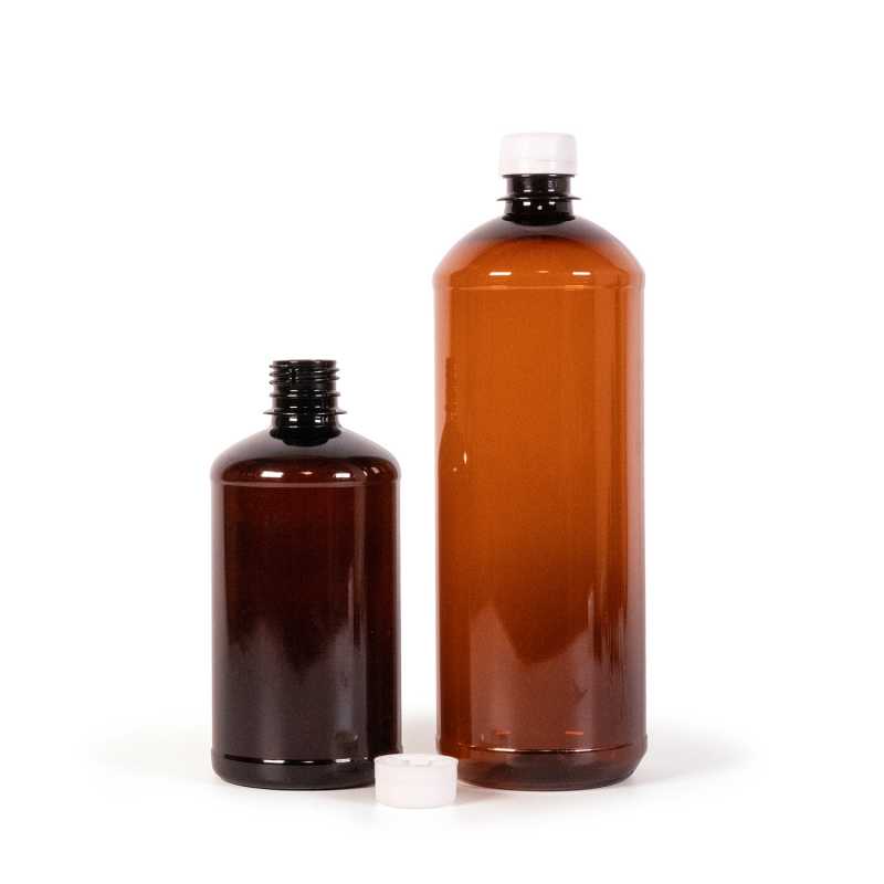 Bouteille en plastique marron, bouchon blanc, 500 ml
