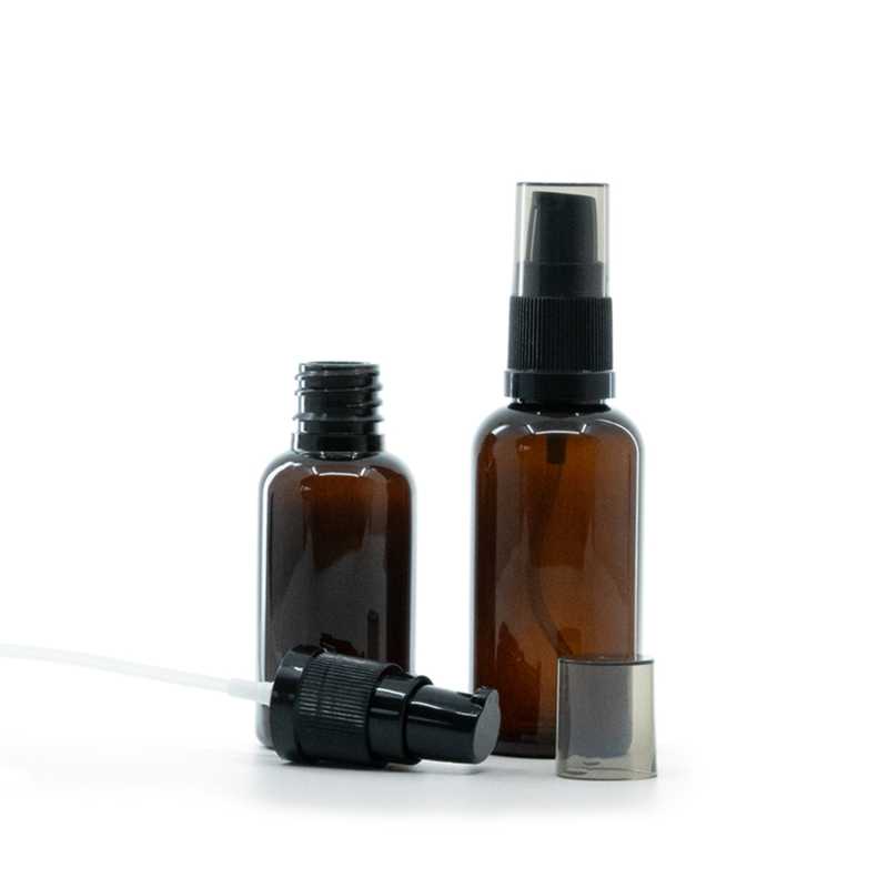 Flacon en plastique ambré, distributeur de crème avec surcapuchon fumé, 50 ml