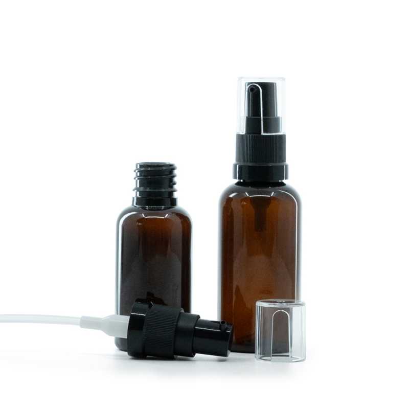 Bouteille en plastique ambrée, pompe à huile, 50 ml