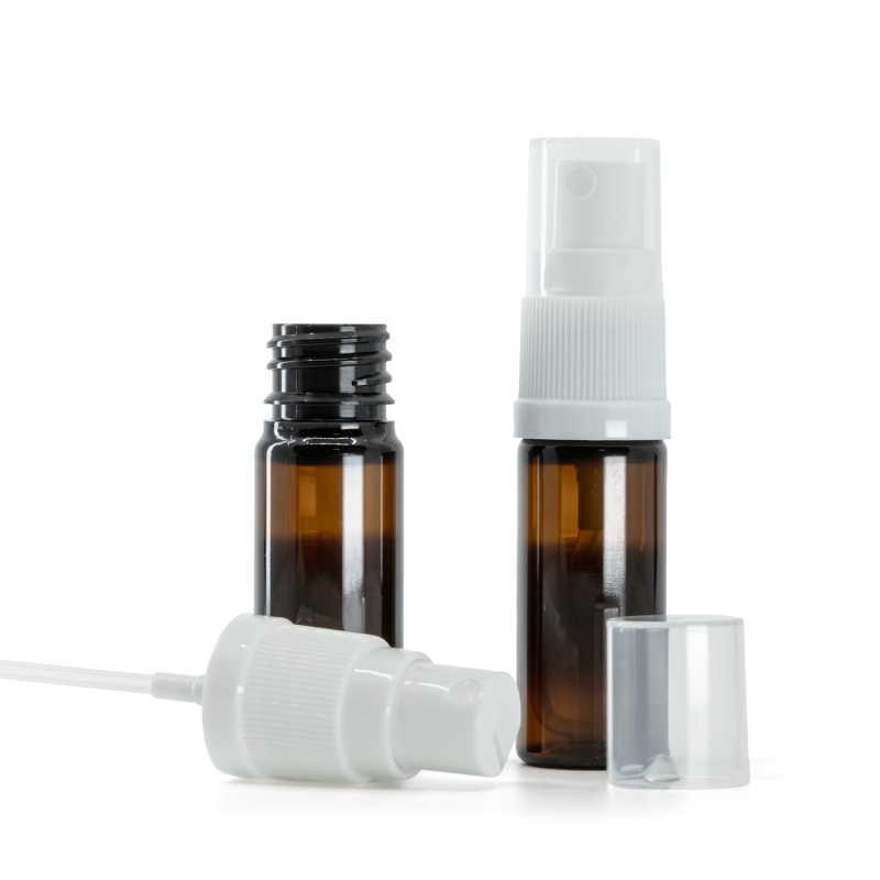 Flacon en plastique ambré, spray blanc, 10 ml