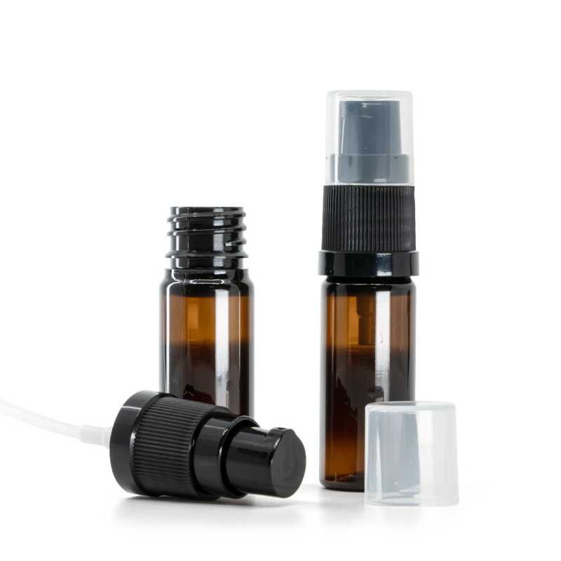 Flacon en plastique ambré, pompe à lotion noire, 10 ml