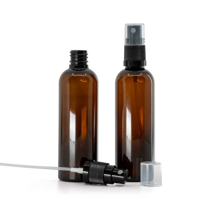 Bouteille en plastique ambrée, pulvérisateur de brouillard fin, noir, 18/415, longueur du tube 115 m
