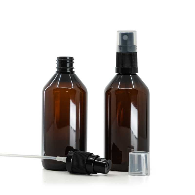 Bouteille en plastique ambrée, pulvérisateur de brouillard fin, noir, 18/415, longueur du tube 115 m