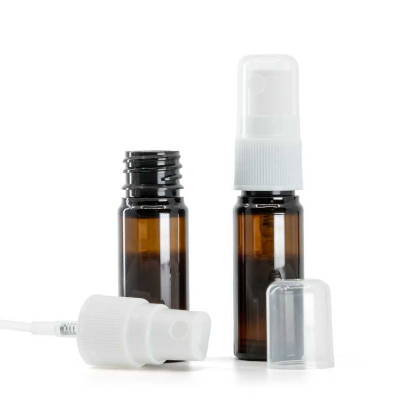 Bouteille en plastique ambrée, Pompe de pulvérisation blanche pour bouteille en plastique, 10 ml