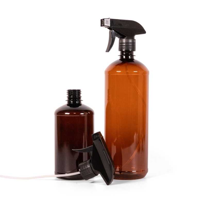 Bouteille en plastique marron, vaporisateur à gâchette noir, 1000 ml