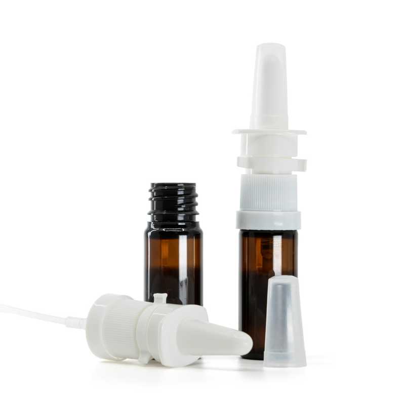 Flacon en plastique ambré, spray nasal blanc, 10 ml