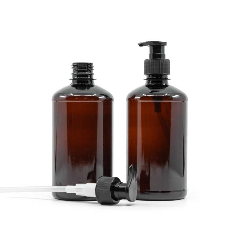 Bouteille en plastique marron, Lotion Pompe en plastique noir, 500 ml,