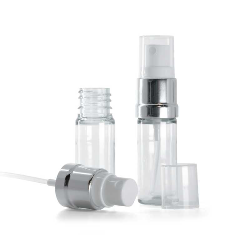 Flacon en plastique transparent, spray blanc argenté, 10 ml