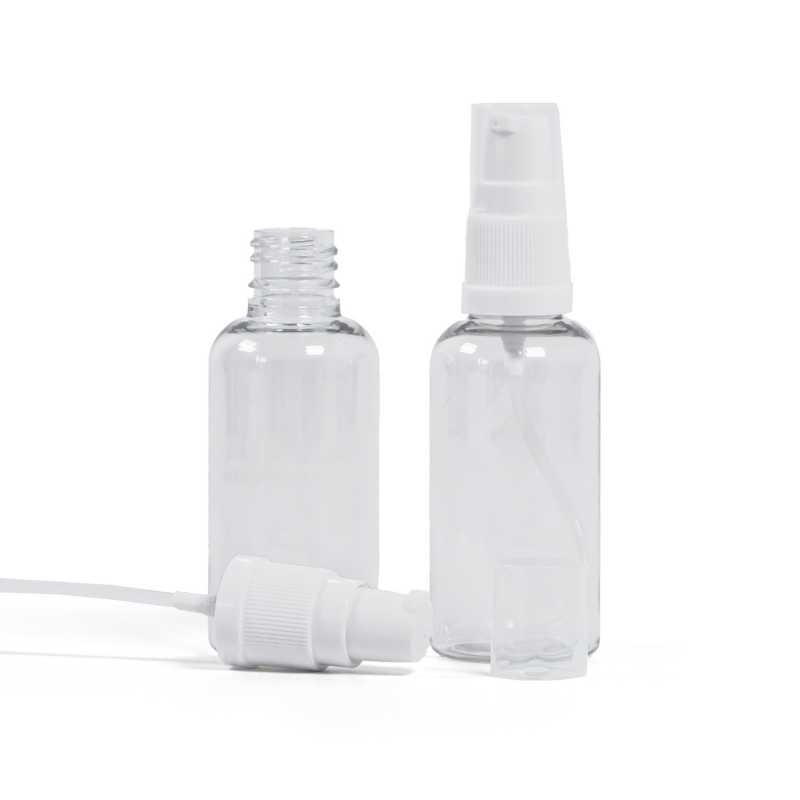 Flacon en plastique transparent, pompe à lotion blanche, 50 ml