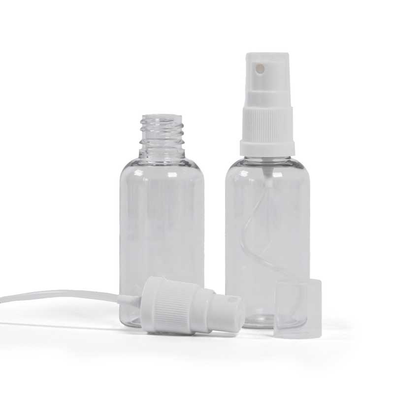 Flacon en plastique transparent, spray blanc, 50 ml