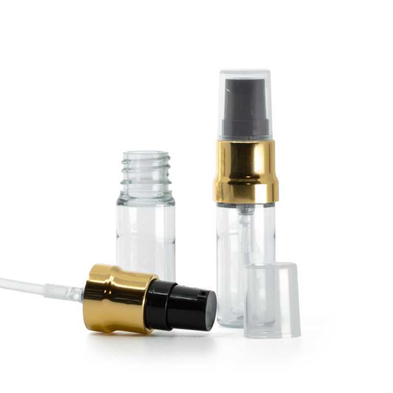 Flacon en plastique transparent, pompe noire dorée brillante avec bouchon transparent, 10 ml