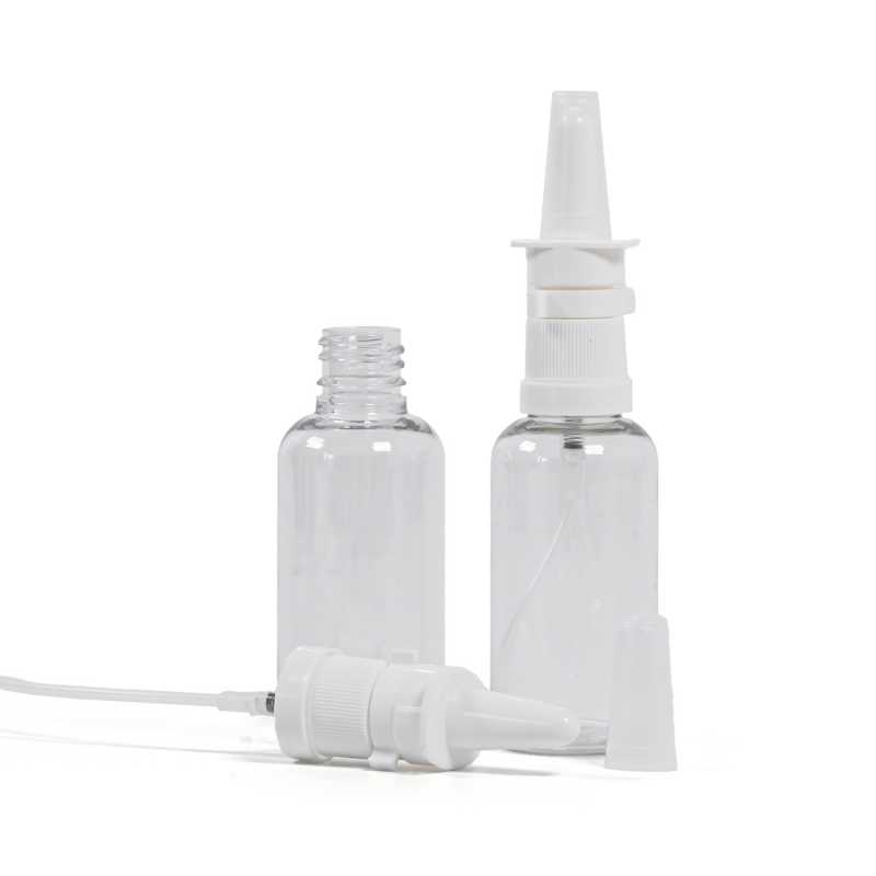 Flacon en plastique transparent, spray nasal blanc, 50 ml