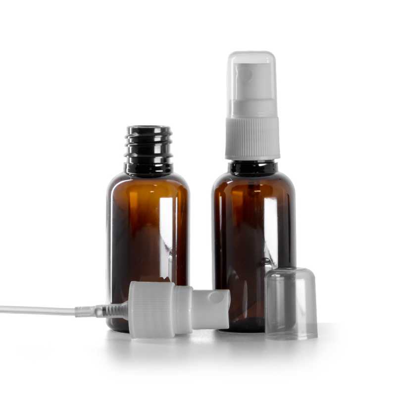 Bouteille en plastique ambrée, pompe blanche pour bouteille en plastique, 30 ml