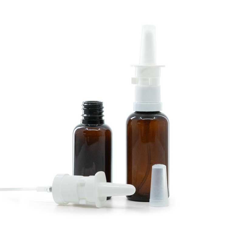 Flacon en plastique ambré, spray nasal blanc, 50 ml