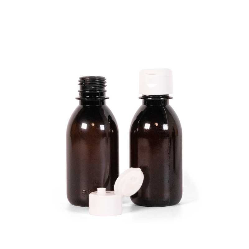 Bouteille en plastique marron, couvercle transparent, 150 ml