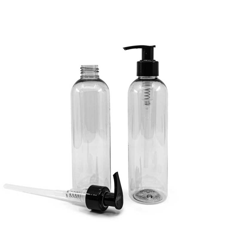 Bouteille en plastique recyclé, pompe noire, 250 ml