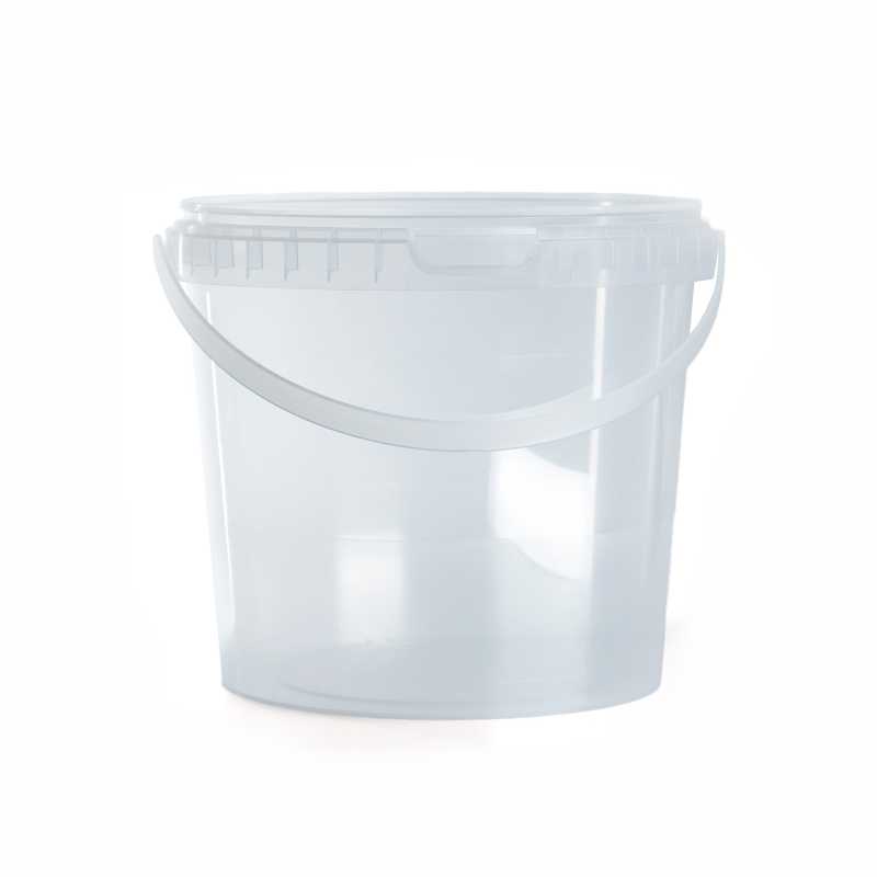 Seau en plastique transparent avec couvercle, 2300 ml,