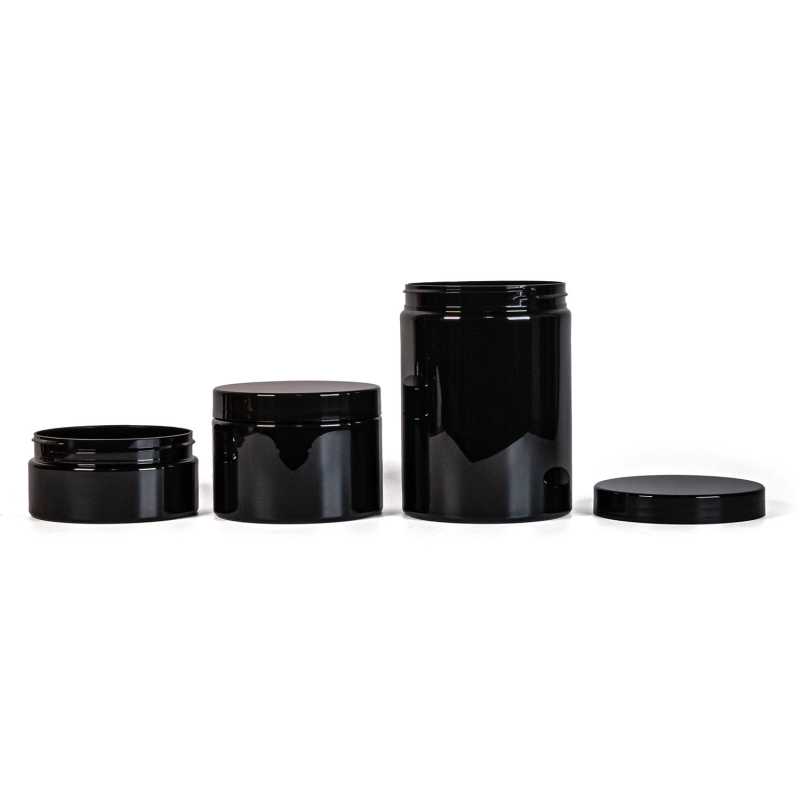Pot en plastique noir, bouchon noir, 500 ml