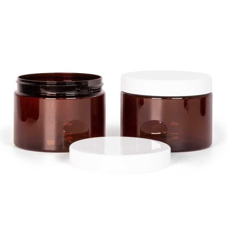 Pot en plastique brun, 500 ml, bouchon blanc