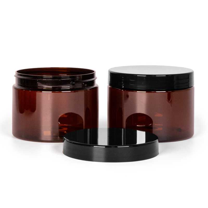 Pot en plastique brun, 500 ml, bouchon noir