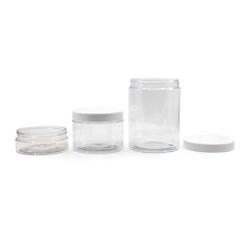 Pot en plastique, transparent, bouchon blanc, 500 ml