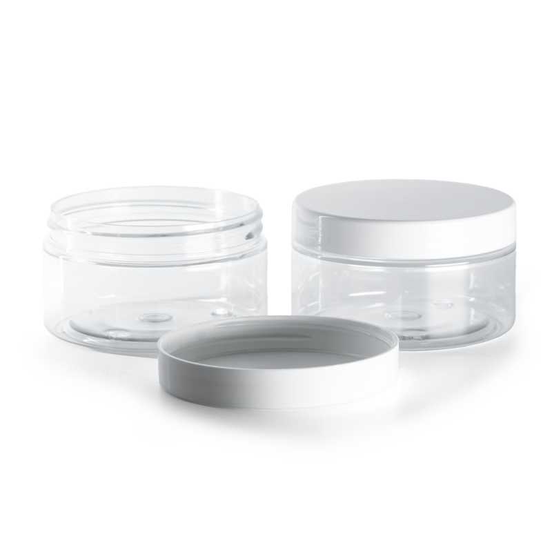 Pot en plastique transparent, couvercle blanc 100 ml
