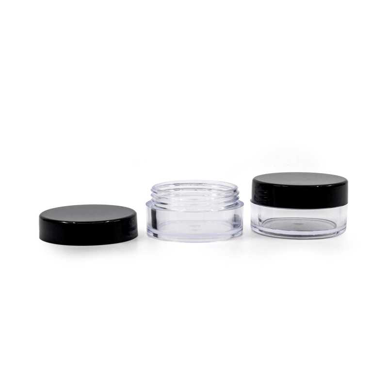 Pot en plastique transparent, couvercle noir, 10 ml
