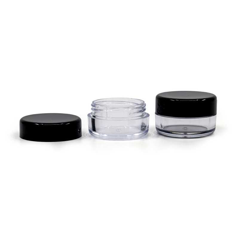 Pot en plastique noir avec couvercle blanc, 5 ml