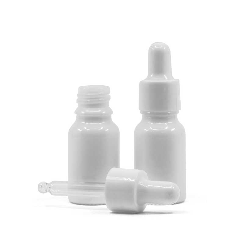 Flacon en verre blanc, compte-gouttes blanc brillant, 10 ml