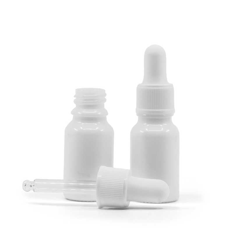 Flacon en verre blanc, compte-gouttes blanc mat, 10 ml