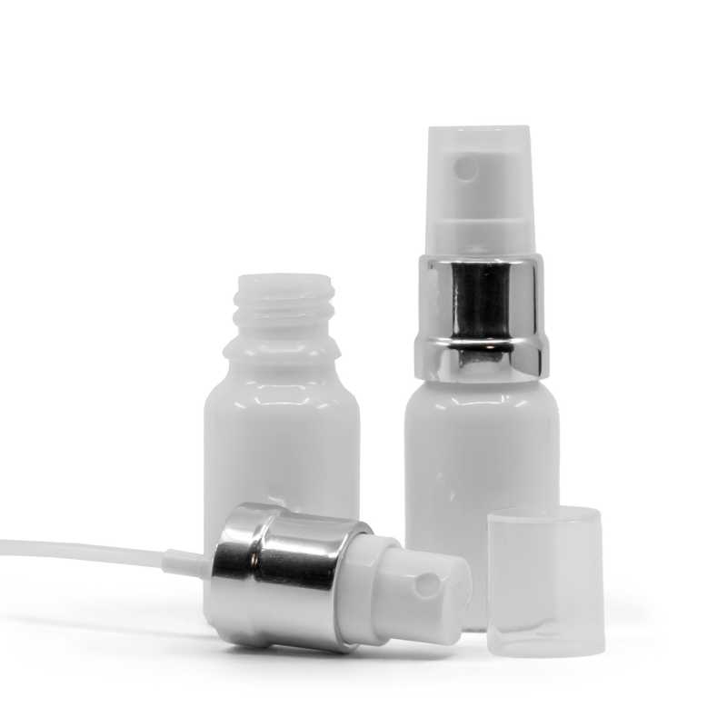 Flacon en verre blanc, spray blanc argenté brillant, 10 ml