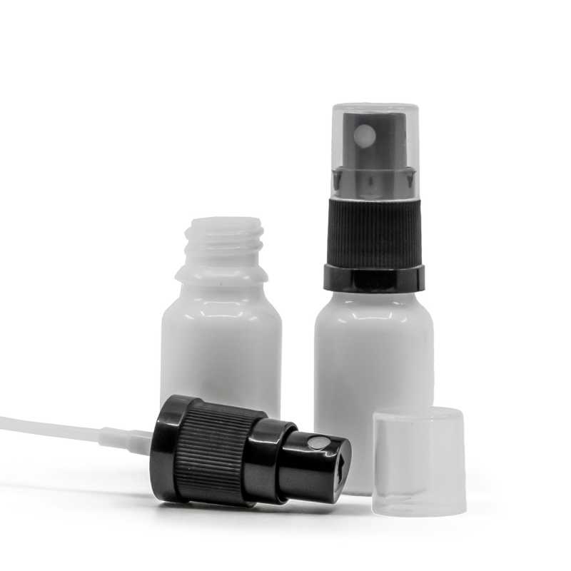Flacon en verre blanc, spray noir, 10 ml