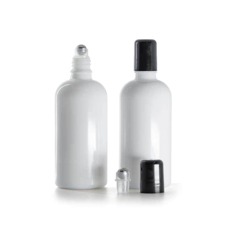Flacon en verre blanc, roll-on, 100 ml