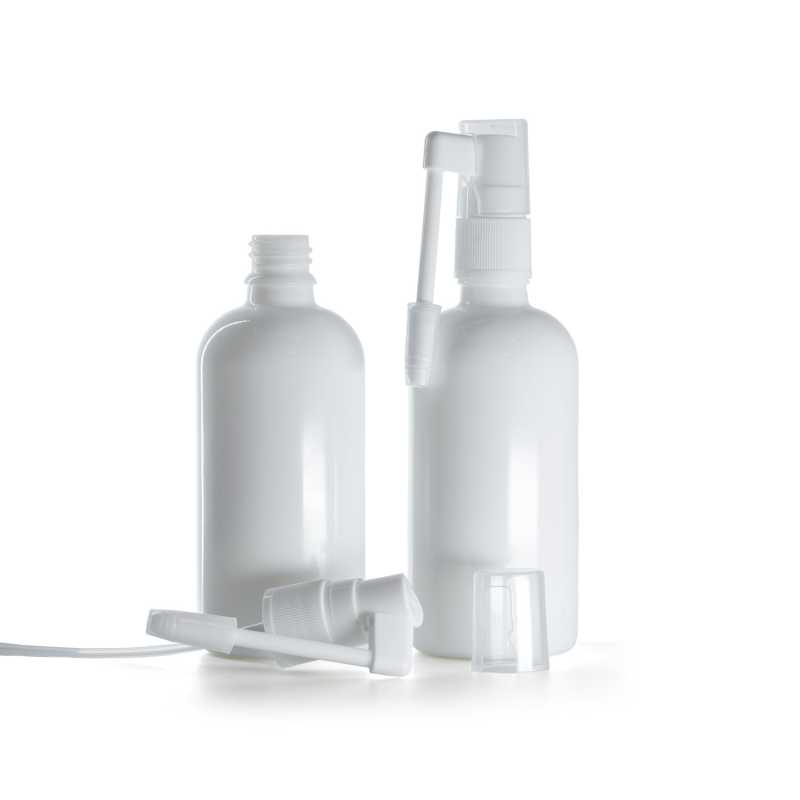 Flacon en verre blanc, spray oral blanc, 100 ml