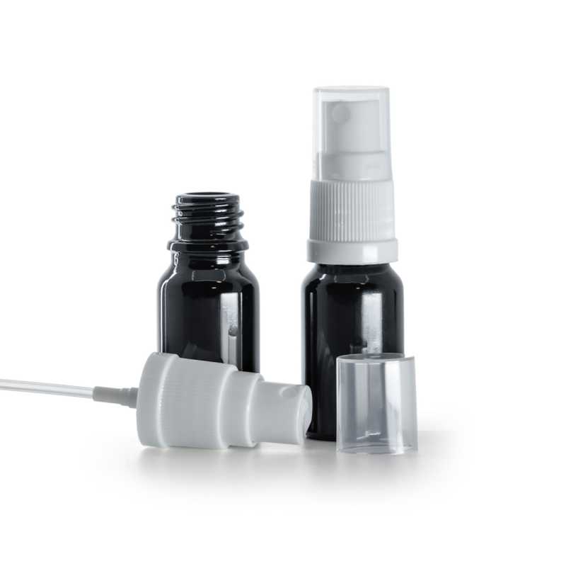 Flacon en verre noir brillant, spray blanc, 10 ml