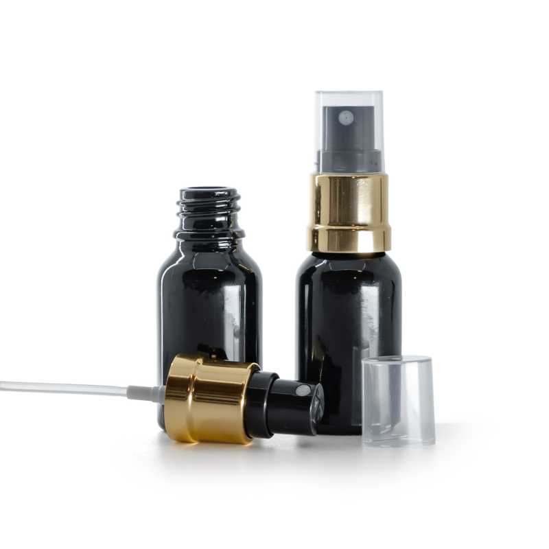 Flacon en verre noir brillant, spray noir or brillant, 15 ml
